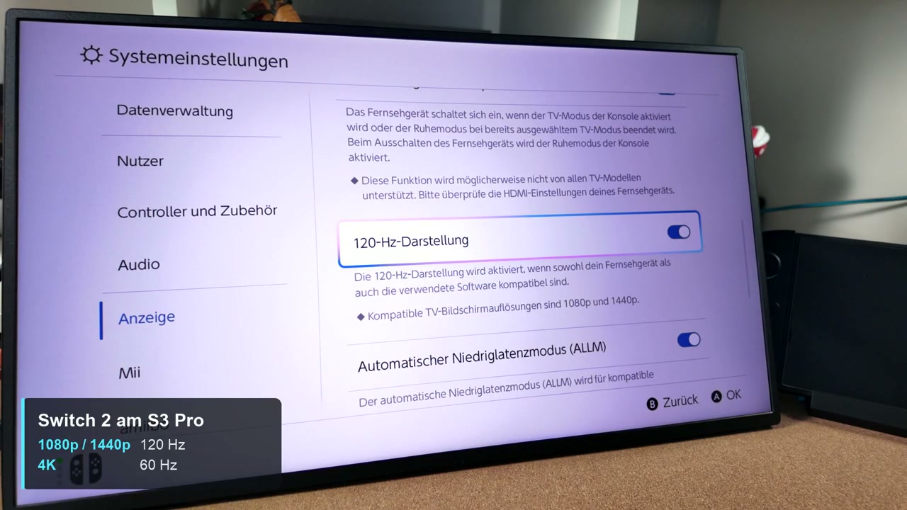 Bildschirmeinstellungen der Switch 2 an der Antank S3 Pro