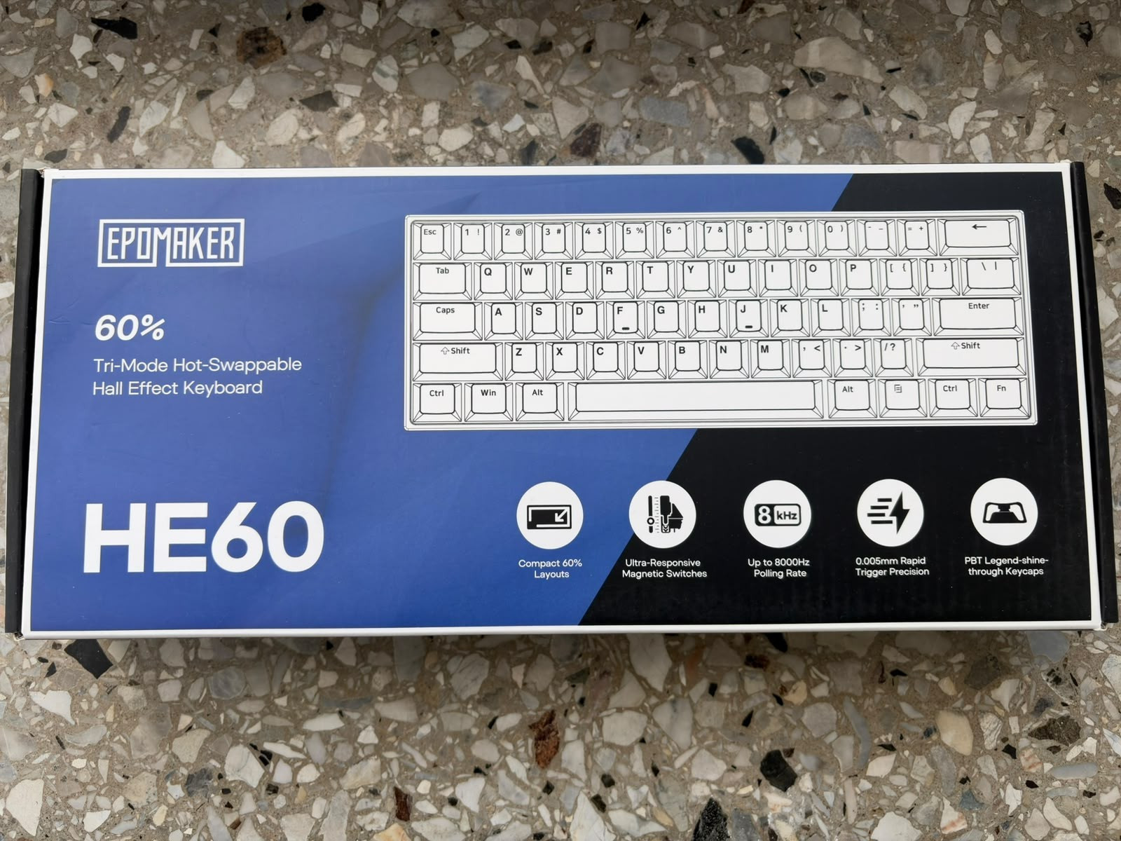 Verpackung der Epomaker HE60 Hall-Effect-Tastatur